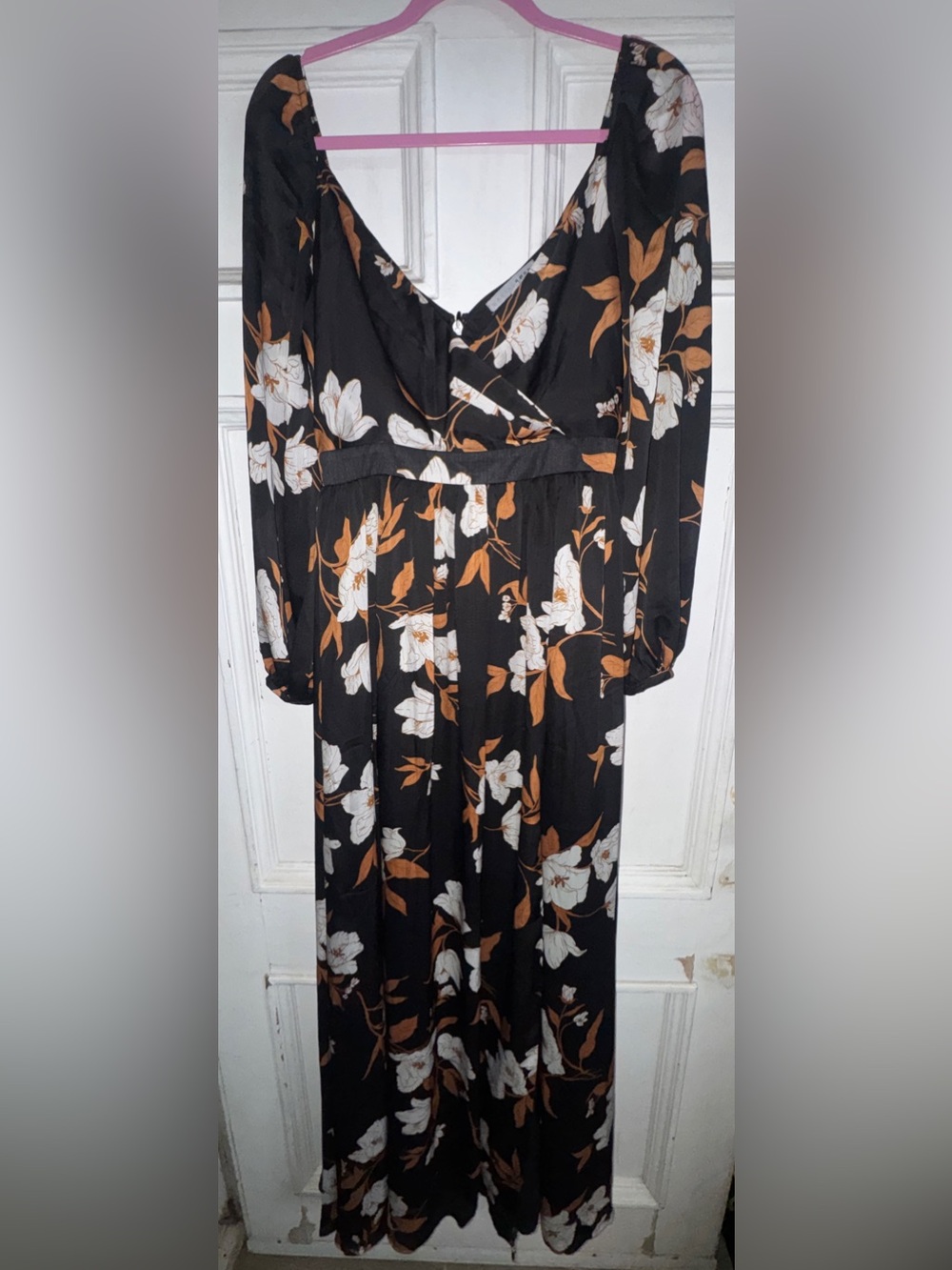 Baltic Born Black Floral Wrap Maxi Dress with Balloon Sleeves - Picture 3 of 5